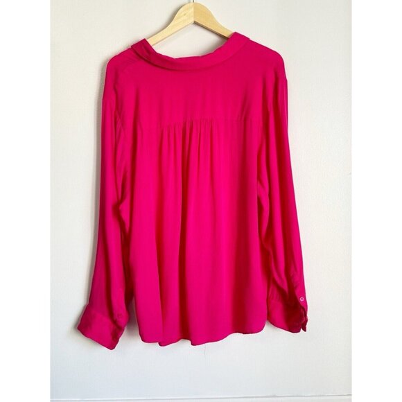 Chico’s Womens Button Down Top Size 20/22 Vibrant Hot Pink Long Sleeves - Picture 10 of 11